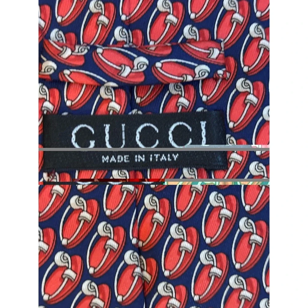 GUCCI Red Navy Gold Neck Tie Silk Italy‎ 3.5 In